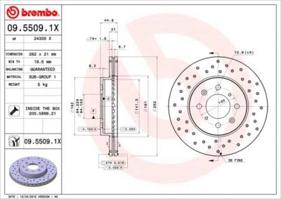 BREMBO Диск тормозной HONDA: CIVIC IV Hatchback 1.6 i 16V Vtec 87-93, CIVIC V Hatchback 1.6 16V Vtec/1.6 VTi 16V 91-95, CIVIC V 1.6 i/1.6 i Vtec/1.6 i Vtec 93-96, CIVIC V 1 (09.5509.1X)
