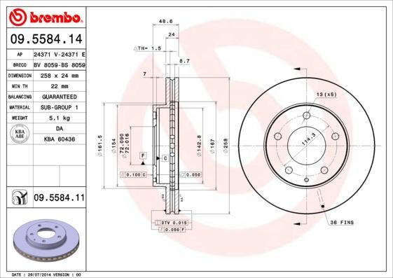 Brembo 09.5584.11 тормозной диск на MAZDA 626 V Hatchback (GF)