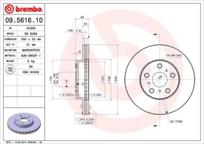 Brembo 09.5616.10 тормозной диск на TOYOTA CAMRY Station Wagon (_V2_)