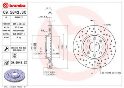 BREMBO Диск тормозной передн, FIAT: GRANDE PUNTO 05-, OPEL: CORSA D 06- (09.5843.3X)