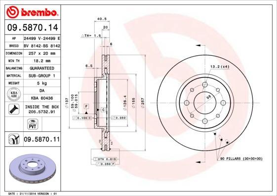 Brembo 09.5870.11 тормозной диск на FIAT PUNTO (188)