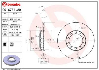 Brembo 09.6734.20 тормозной диск на RENAULT TRUCKS MESSENGER самосвал