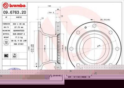 Brembo 09.6763.20 тормозной диск на IVECO EuroCargo