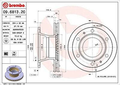 Brembo 09.6813.20 тормозной диск на IVECO EuroCargo