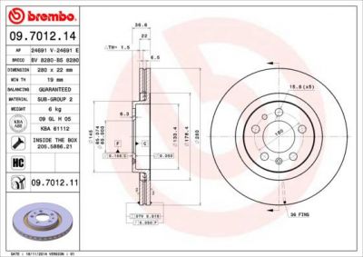 Brembo 09.7012.11 тормозной диск на SKODA OCTAVIA Combi (1U5)