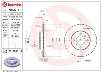 Brembo 09.7056.11 тормозной диск на PROTON PERSONA 400 Наклонная задняя часть (C9_C, C9_S)