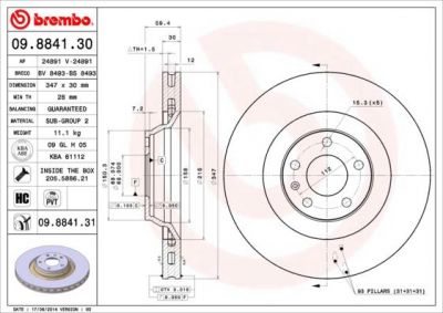 Brembo 09.8841.31 тормозной диск на AUDI A6 Allroad (4FH, C6)