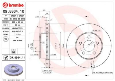 BREMBO Диск торм пер CHEROKEE (II) 01- (52128247AA, 09.8864.10)