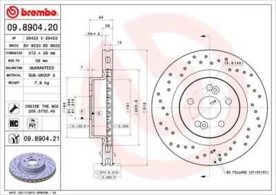 Brembo 09.8904.20 тормозной диск на RENAULT MEGANE II (BM0/1_, CM0/1_)