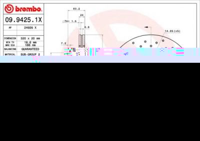 Brembo 09.9425.1X тормозной диск на 5 (E60)