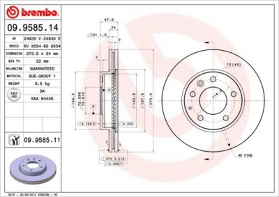 Brembo 09.9585.11 тормозной диск на MAZDA 626 V Station Wagon (GW)