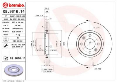 Brembo 09.9616.11 тормозной диск на PEUGEOT 406 Break (8E/F)