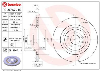 BREMBO Диск тормозной задний Audi A6 06- (09.9767.10)