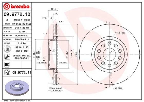 Brembo 09.9772.10 тормозной диск на AUDI TT (8J3)