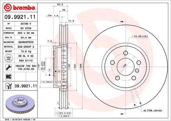 BREMBO Диск торм.пер.X5(E70)3.0D/4.8/X6(E71)3.0D (3411 6 771 982, 09.9921.11)