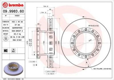 Brembo 09.9983.60 тормозной диск на IVECO Stralis