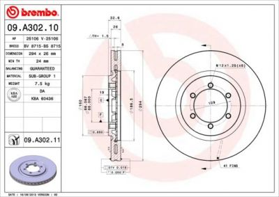 Brembo 09.A302.11 тормозной диск на SSANGYONG REXTON (GAB_)