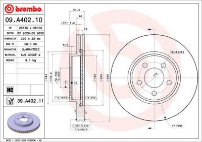 Brembo 09.A402.11 тормозной диск на CHRYSLER 300 C Touring (LX)