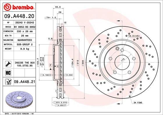 Brembo 09.A448.20 тормозной диск на MERCEDES-BENZ C-CLASS (W203)