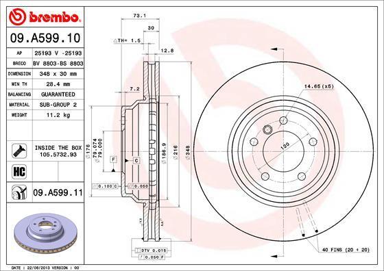 Brembo 09.A599.10 тормозной диск на 3 кабрио (E93)