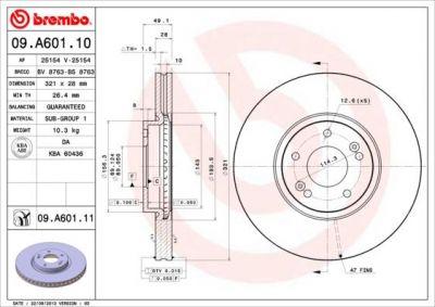 Brembo 09.A601.11 тормозной диск на HYUNDAI SANTA FE II (CM)