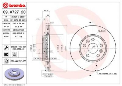 BREMBO Диск тормозной Renault KANGOO / GRAND KANGOO (KW0/1_) 1.5 dCi (KW0A) (09.A727.20)