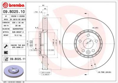 Brembo 09.B025.10 тормозной диск на VOLVO XC60