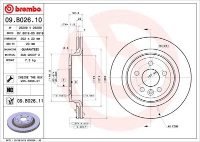 BREMBO Диск тормозной вент. задний VOLVO XC60 ( 9.10->) R крашенные (вместо 09.B026.10) (31277357, 09.B026.11)