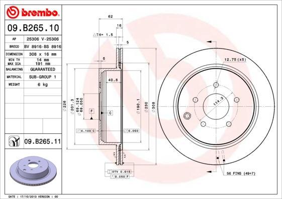 BREMBO Диск тормозной 09.B265.10 (09.B265.10)