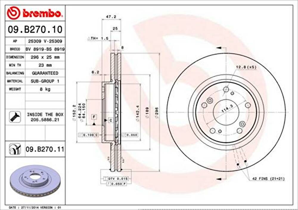 BREMBO Диск тормозной 09.B270.10 (09.B270.10)