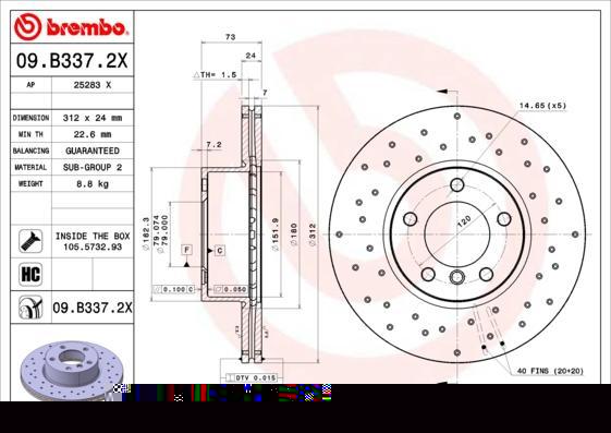 Brembo 09.B337.2X тормозной диск на X1 (E84)