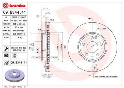 Brembo 09.B344.41 Диск тормозной MERCEDES A(W176) 12-/B(W246) 11- передний D=295мм