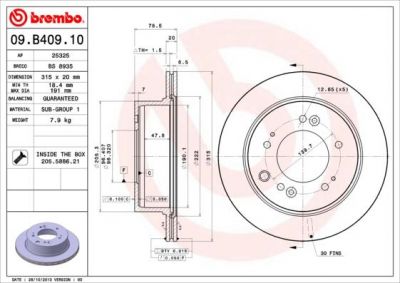 BREMBO 09.B409.10_диск тормозной задний! KIA Sorento 2.5/3.3i/CRDi 07> (09.B409.10)