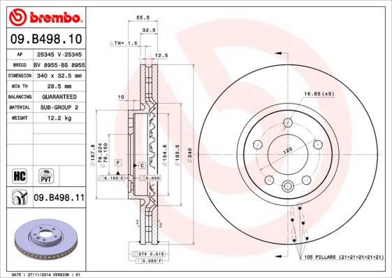 BREMBO Диск тормозной 09.B498.10 (09.B498.10)