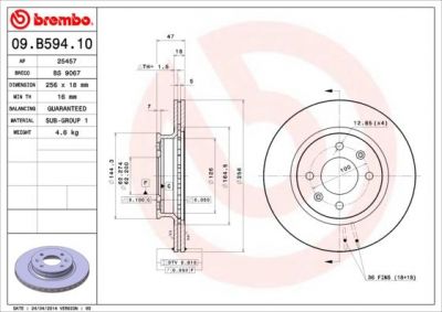 BREMBO Диск тормозной HYUNDAI i20 08- передний вент.без ESP (09.B594.10)