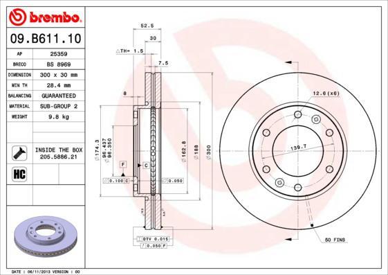 BREMBO Диск тормозной 09.B611.10 (09.B611.10)