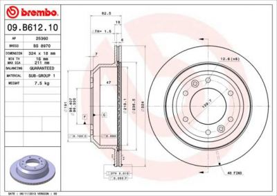 BREMBO 09.B612.10 диск тормозной задний! Hyundai H-1 2.5CRDi 08> (09.B612.10)