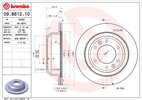 BREMBO 09.B612.10 диск тормозной задний! Hyundai H-1 2.5CRDi 08> (09.B612.10)