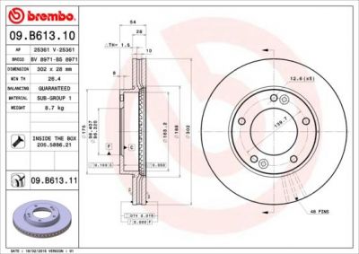 Brembo 09.B613.10 тормозной диск на KIA SORENTO I (JC)