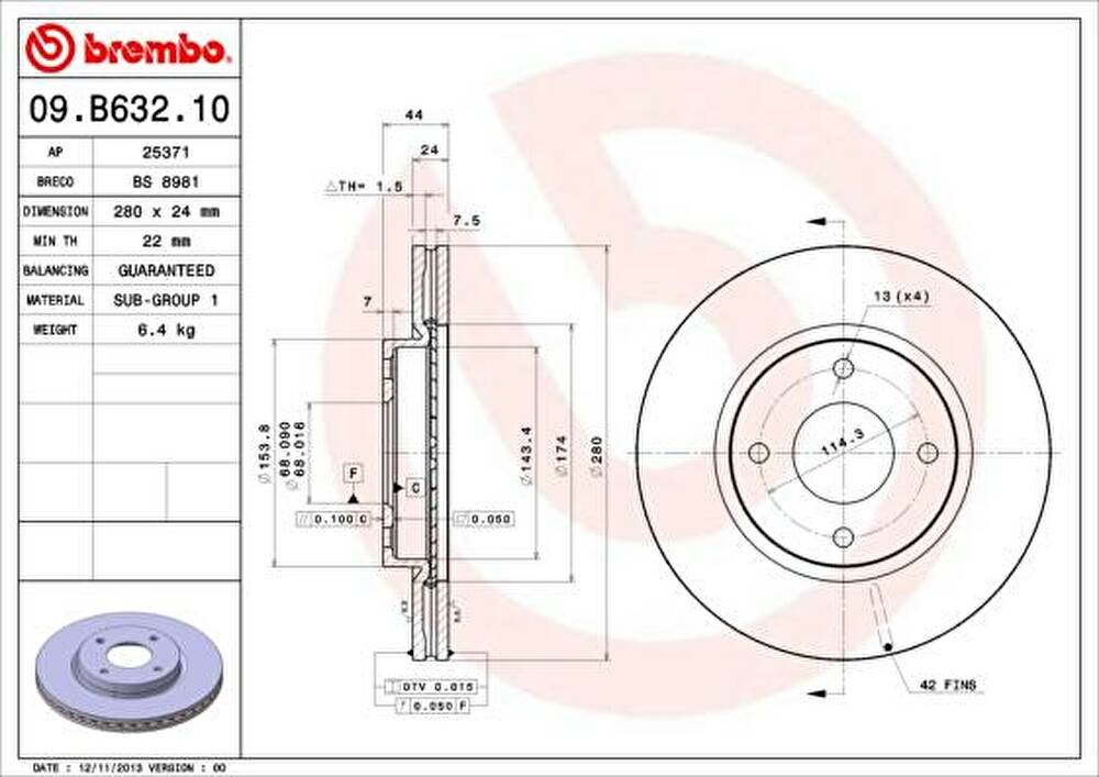 BREMBO Диск тормозной 09.B632.10 (09.B632.10)