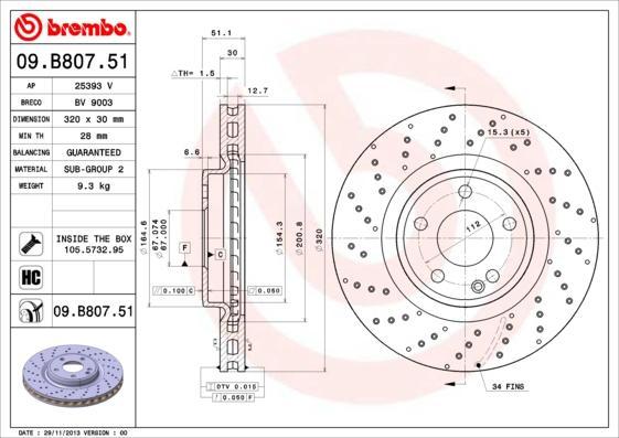BREMBO Торм. диск Fr MB W176,246/C117 окр. перфор. 12- (09B80751)
