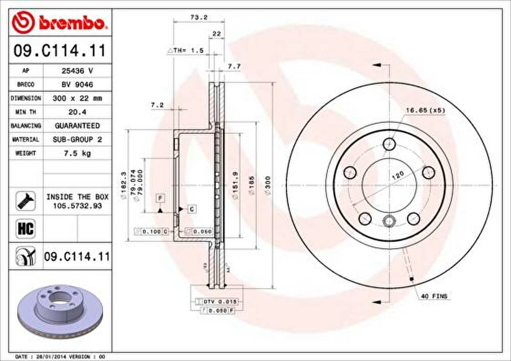 Brembo 09.C114.11 тормозной диск на 3 Touring (F31)