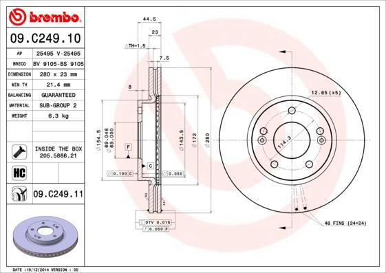 Brembo 09.C249.11 тормозной диск на HYUNDAI i30 купе