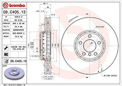 BREMBO Диск тормозной 5 F10/11/7 F01-04 передний левый вент. D=348мм. (09.C405.13)