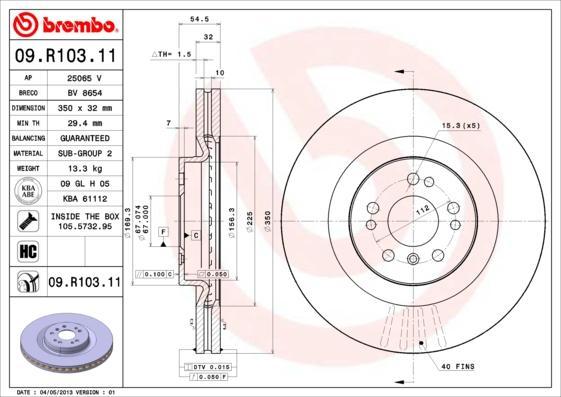 BREMBO Диск тормозной перед. вентил. MB W164 4,0-5,0L 05-> (350X32mm) (1644210512, 09.R103.11)