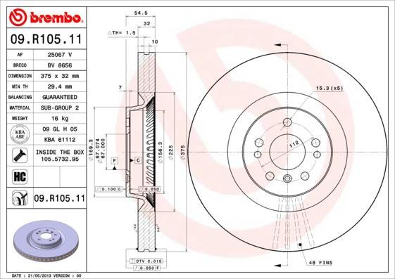 BREMBO Диск тормозной передний MB W164 (164 421 06 12, 09.R105.11)