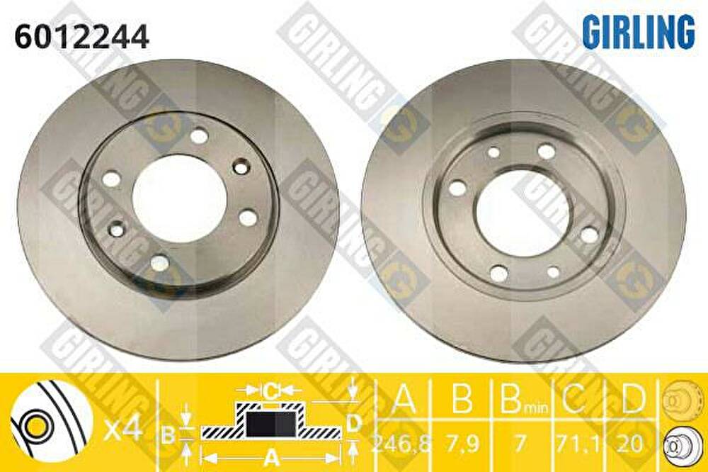 Girling 6012244 тормозной диск на PEUGEOT 309 II (3C, 3A)