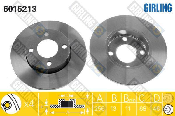 Girling 6015213 тормозной диск на AUDI 80 (89, 89Q, 8A, B3)