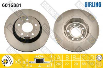 GIRLING Диск тормозной передн. VOLVO 740 760 940 960 87-94 287x22mm (2708782, 6016881)