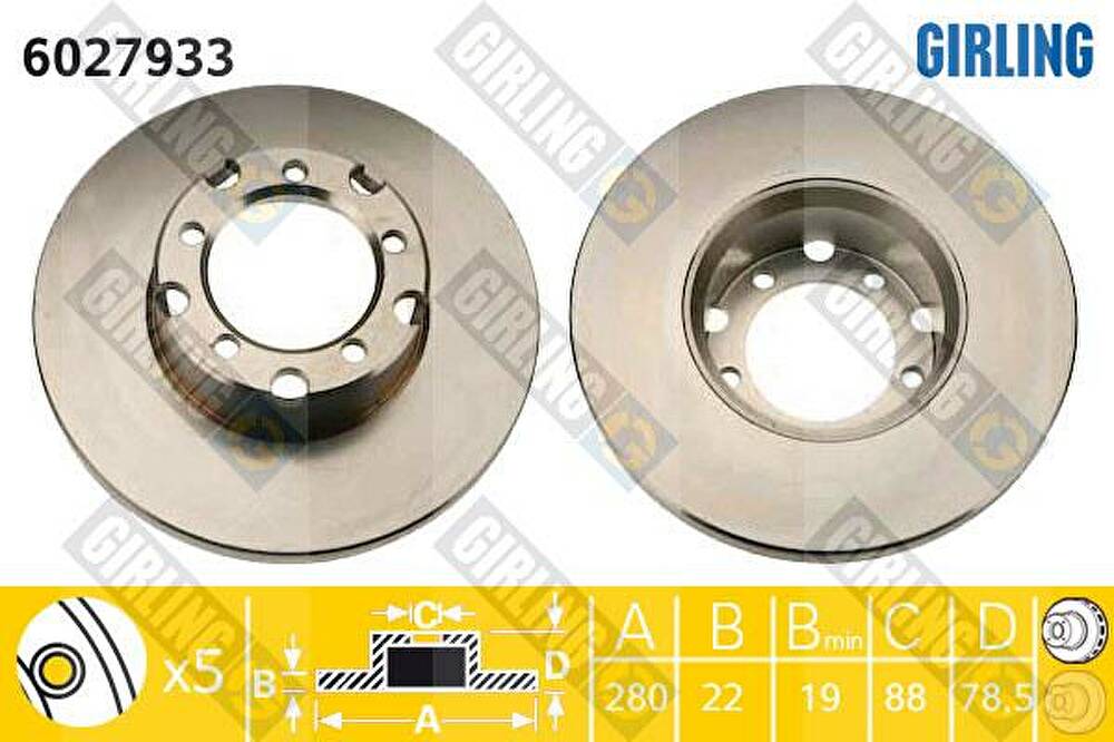 Girling 6027933 тормозной диск на MERCEDES-BENZ T1/TN c бортовой платформой/ходовая часть